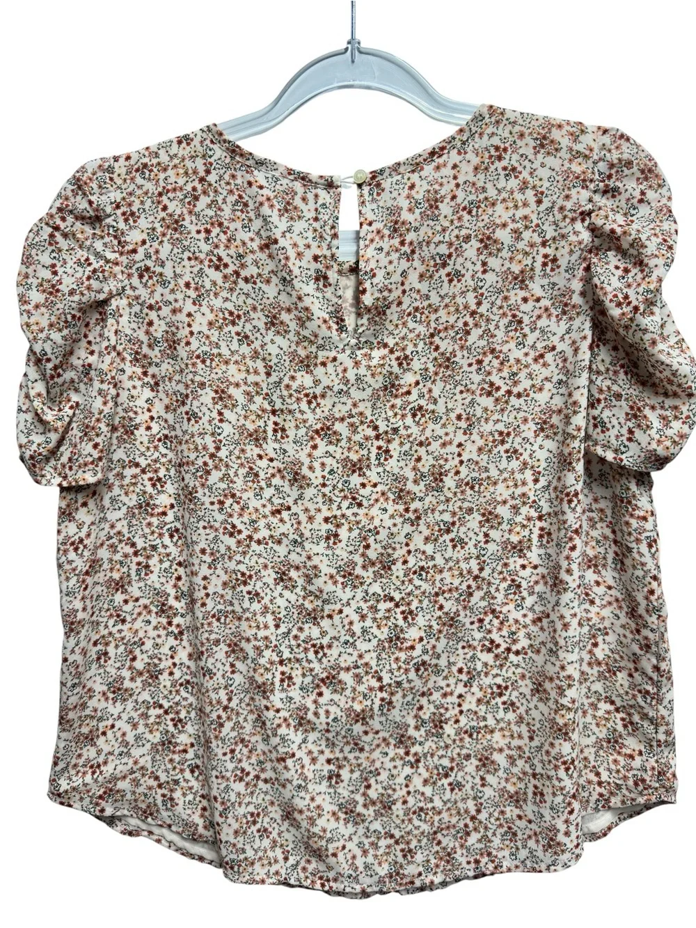 Tuxedo Silky Chiffon Knit Floral Vines Puff Babydoll Top Blouse
